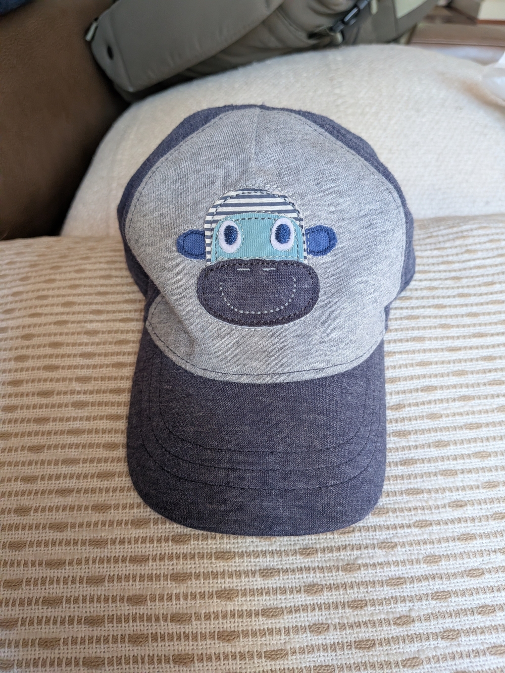 Baby Grey and Navy Monkey Patch Baseball Cap